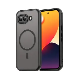 MobyDefend Hoesje - Geschikt Voor Google Pixel 10a - Case Geschikt Voor MagSafe - Mat Transparant Met Gekleurde Rand - Zwart
