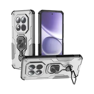 MobyDefend Hoesje - Geschikt Voor Xiaomi Redmi Note 15 Pro 5G - Dubbelgelaagde Pantsercase Met Standaard - Zilvergrijs