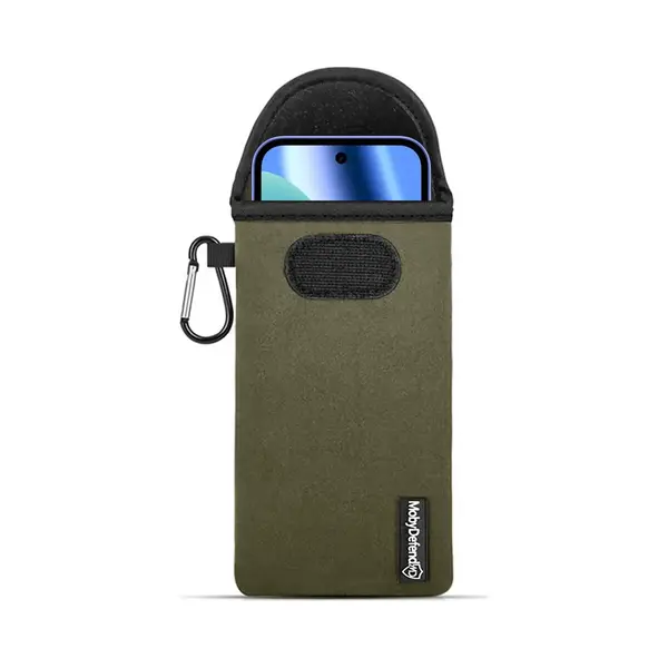 MobyDefend Hoesje - Geschikt Voor Google Pixel 10a - Neopreen Pouch Met Karabijnhaak - Insteek - Riemlus - Groen thumbnail