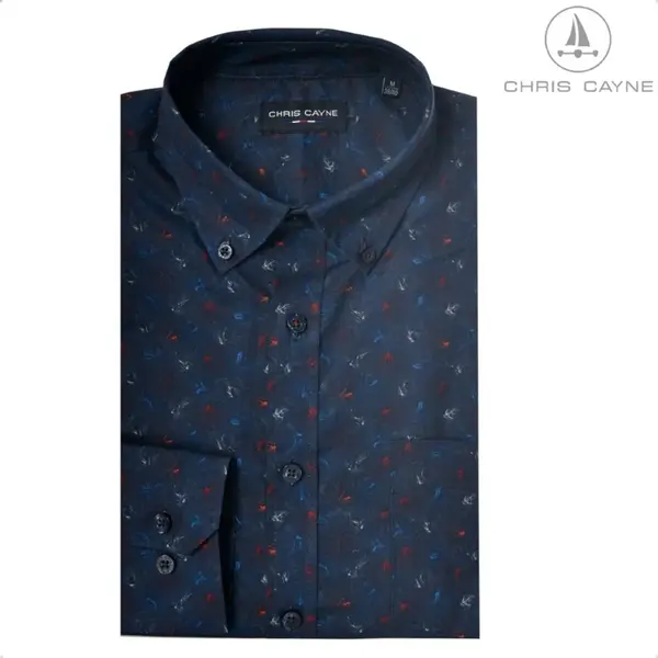 Chris Cayne Overhemd Lange Mouw - M - Navy/blauw/rood - Print - Borstzak thumbnail