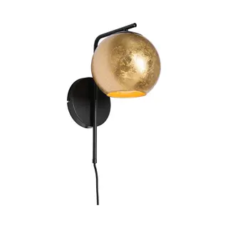 Qazqa Bert - Design Wandlamp Voor Binnen - 1 Lichts - L 20 Cm - Zwart Goud - Woonkamer | Slaapkamer | Keuken