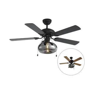 Qazqa Ceiling Fan Black 107.5cm With Pull Switch - Mistral Busa