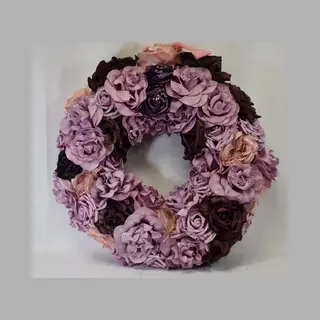 ZoeZo Design - Krans - Bloemenkrans - Hangkrans - Kunstbloemen - Roze - Paars - Bordeaux - Ø 40 Cm - Riet - Wol - Kunststof - Textiel - Wandornament
