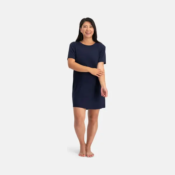 Bamboo Basics Nachthemd Dames Korte Mouw Nora - Bamboe Nachtjapont Dames - Navy Pyjama - Maat M - Pyjama Dames Volwassenen thumbnail