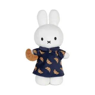 Bon Ton Toys - Miffy Knuffel Staand 24 Cm – Croissantjurk Donkerblauw – Duurzaam & Handgemaakt