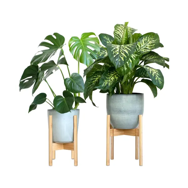 Gadgy® Pflanzenständer - 2er Set Bambus Blumenständer - Verstellbare Blumenhocker Für Töpfe Bis Ø 30, 5 Cm - Blumentopf Ständer, H, 35, 5cm - thumbnail