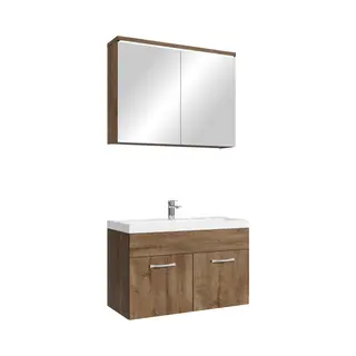 Badplaats Badkamermeubel Set Paso 02 80 X 40 Cm – Bruin Eiken – Badmeubel Met Wastafel En Spiegelkast
