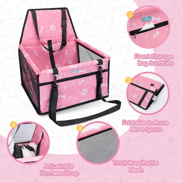 Nobleza Dog Car Seat, Waterproof Dog Booster Seat With Adjustable Headrest Strap And Reinforced Strap, Stable Foldable Car Seat For Little Small Cat thumbnail