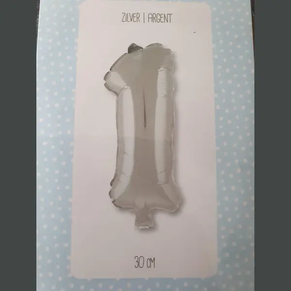 Folie Ballon, Cijfer 1, Zilver, 30 Cm thumbnail