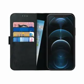 Rosso Deluxe Echt Leer Book Case Hoesje Geschikt Voor Apple IPhone 12 Pro Max | Ruimte Voor Drie Pasjes | Portemonnee Book Case | Met Pasjeshouder |