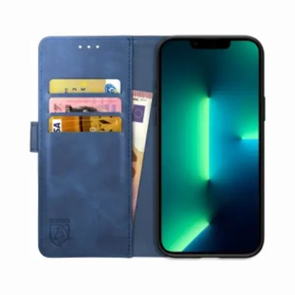 Rosso Element Book Case Wallet Hoesje Geschikt Voor Apple IPhone 13 Pro Max | Portemonnee | 3 Pasjes | Magneetsluiting | Stand Functie | Blauw thumbnail