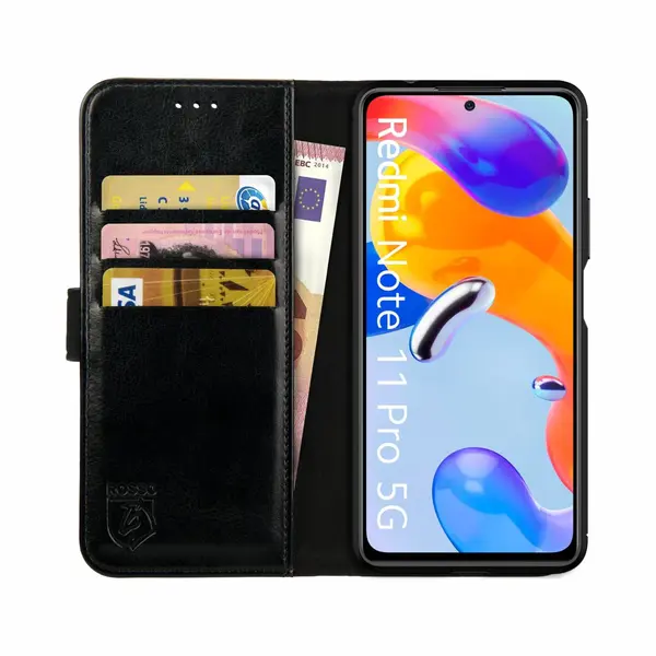 Rosso Element Book Case Wallet Hoesje Geschikt Voor Xiaomi Redmi Note 11 Pro (5G) | Portemonnee | 3 Pasjes | Magneetsluiting | Stand Functie | Zwart thumbnail