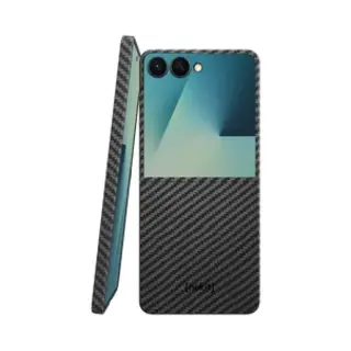 Nekit Fiber Hoesje Geschikt Voor Samsung Galaxy Z Flip 7 - Compatibel Met MagSafe En Qi2 - High-Tech Kevlar - Back Cover Ultra Dun - Grijs/Zwart