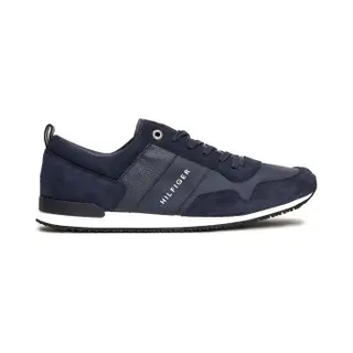 Tommy Hilfiger For Man. FM0FM00924 Iconic Leather Trainers With Navy Laces (41), Black, Flat, 1 To 3 Cm, Casual