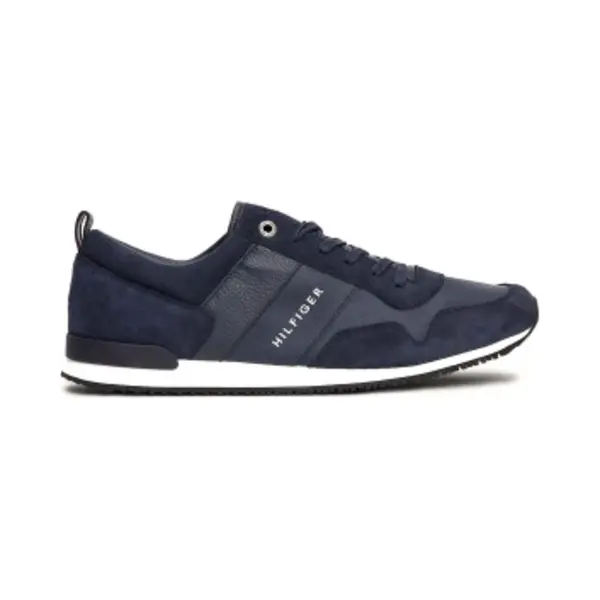 Tommy Hilfiger For Man. FM0FM00924 Iconic Leather Trainers With Navy Laces (41), Black, Flat, 1 To 3 Cm, Casual thumbnail