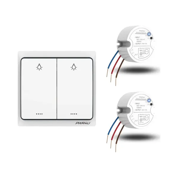 PWR4U Draadloze Serie Schakelaar – Klik Aan Klik Uit Bediening - Lichtschakelaar Draadloos - Complete Set Met Ontvanger – Batterijen Zijn Niet thumbnail