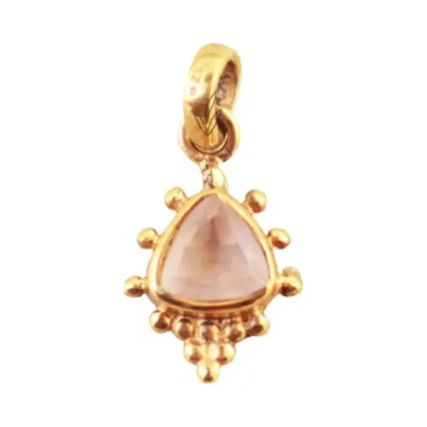 Natuursieraad - 925 Sterling Zilver Goldplated Rozenkwarts Ketting Hanger - Edelsteen Sieraden thumbnail