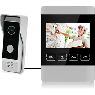 Doorsafe 7100 - Camera Deurbel Met Regenkap En Intercom - 2 Draads Van Deurbel Naar Zwart 4 Inch Scherm - Opslag Beelden Op 16Gb Sd-kaart - Deuropener