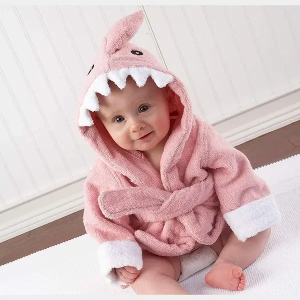 Baby Badjas Dier – Baby Badjasjes - Snel Drogende Bad Cape Badstof Katoen - Roze Haai - Meisje thumbnail