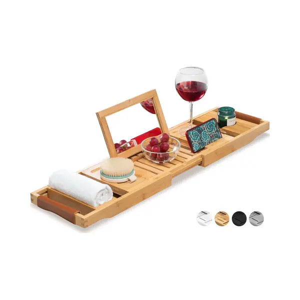 RelaxTub® RelaxTub® Badeboard - Badeboard Für Die Badewanne - Badregal - Verstellbar - Rutschfest - Badeboard Bambus - Badeboard Holz - Badregal Mit thumbnail
