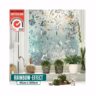 Homewell Raamfolie Hr++ 45x300cm - Zonwerend & Isolerend - Statisch - Glas In Lood - Regenboog Bloemen