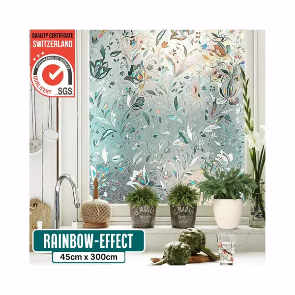 Homewell Raamfolie Hr++ 45x300cm - Zonwerend & Isolerend - Statisch - Glas In Lood - Regenboog Bloemen thumbnail