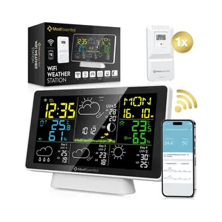 MostEssential Weerstation Wifi Edition - Plug & Play Installatie - Draadloos - Weerstation Met Buitensensor - Hygrometer - Binnen En Buiten - 150