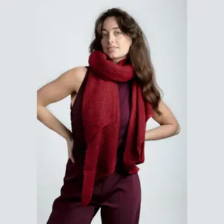 Elvine Wool Scarf- Accessories Junkie Amsterdam- Puntige Lange Warme Dames Sjaal- Leertje- Uni- Luxe Cadeau- Winter-Omslagdoek- Donker Rood