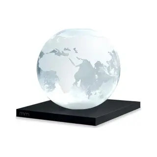 Mikamax Earth Storm Glass Baroscoop – Weersvoorspeller – Ø10 Cm – Decoratieve Glazen Bol Met Witte Wereldkaart – Zwarte Houten Basis –