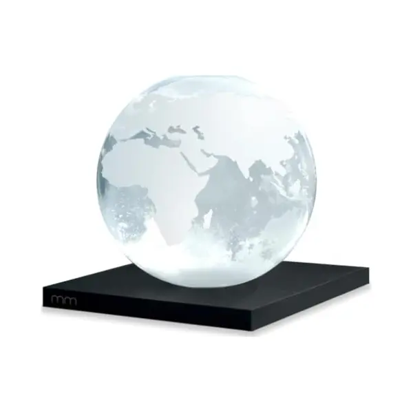Mikamax Earth Storm Glass Baroscoop – Weersvoorspeller – Ø10 Cm – Decoratieve Glazen Bol Met Witte Wereldkaart – Zwarte Houten Basis – thumbnail