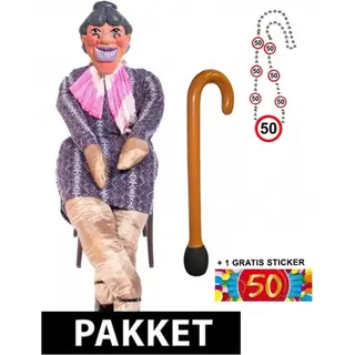 Shoppartners Compleet Sarah Pop Pakket - Voor Buiten - Tuinpop - 5 Delig - Feestartikelen - 50 Jaar Geworden