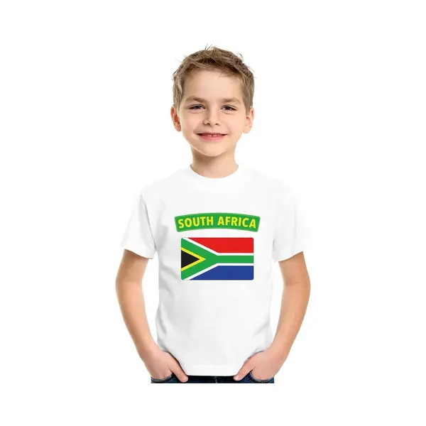 Bellatio Decorations Supporters Kleding - T-shirt Van Vlag Zuid Afrika - Wit - Voor Kinderen - Korte Mouwen - Sport 122/128 thumbnail