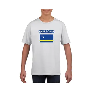 Bellatio Decorations Vlag Curacao - T-shirt - Wit - Voor Kinderen - Landen - Supporters 110/116