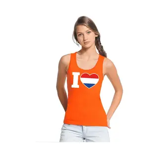 Bellatio Decorations Oranje I Love Holland Tanktop Shirt/ Singlet Dames - Oranje Koningsdag/ Holland Supporter Kleding M