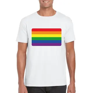 Bellatio Decorations Gay Pride T-shirt Met Regenboog Vlag Wit Heren L