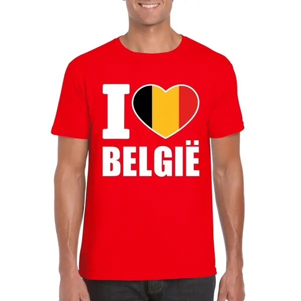 Bellatio Decorations Rood I Love Belgie Supporter Shirt Heren L thumbnail