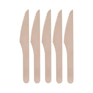Wegwerp Bestek Van Hout - Messen - 20x Stuks - Verjaardag Of Bbq Bestek - 16 Cm