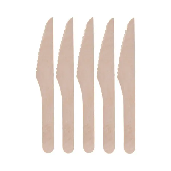 Wegwerp Bestek Van Hout - Messen - 20x Stuks - Verjaardag Of Bbq Bestek - 16 Cm thumbnail