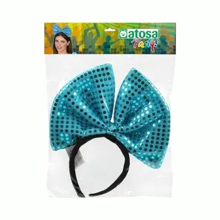 Verkleed Diadeem Dames/meiden - Grote Blauwe Strik - Kunststof - Met Pailletten - Carnaval Accessoires