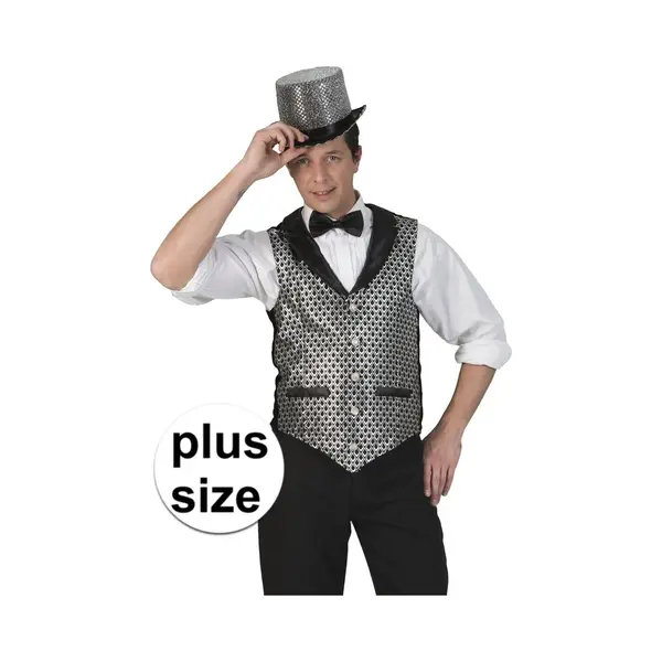 Funny Fashion Grote Maat Verkleed Gilet - Zilver / Zwart - Voor Heren - Stijlvol - Voor Volwassenen Xxxl/Xxxxl thumbnail