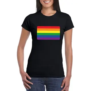 Bellatio Decorations T-shirt Met Regenboog Vlag - Pride - Zwart - Voor Dames Xs