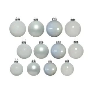 Decoris Kerstballen - 42x - Wit - Glas - 5-6-7 Cm - Mat/glans/glitter - Kerstversiering - Kerstboomversiering