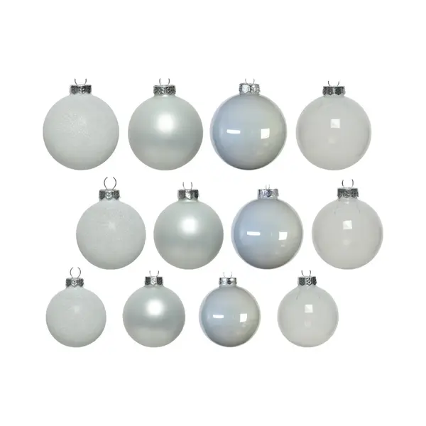 Decoris Kerstballen - 42x - Wit - Glas - 5-6-7 Cm - Mat/glans/glitter - Kerstversiering - Kerstboomversiering thumbnail
