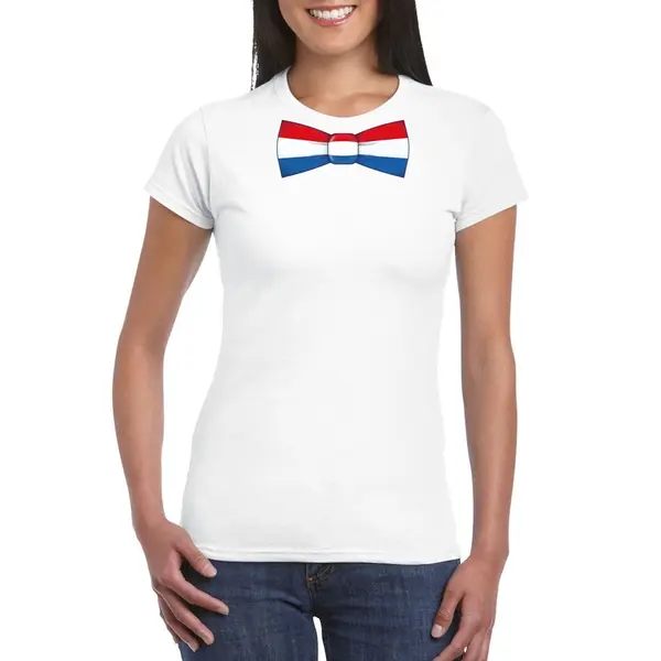 Bellatio Decorations Wit T-shirt Met Hollandse Vlag Strikje Dames - Nederland Supporter Xs thumbnail