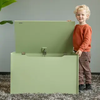 Bandits & Angels Houten Speelgoedkist Opbergkist Xl Retro Groen - Veilige Sluiting Met Gasveer - Afmeting 80x50x50 Cm - Retro Groene Speelgoedkist