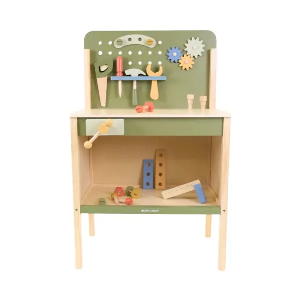 Bandits & Angels Kinderwerkbank Hout Little Worker Retro Groen Vanaf 3 Jaar - Houten Kinder Werkbank - Hoogte Werkblad 55 Cm - Inclusief Gereedschap - thumbnail