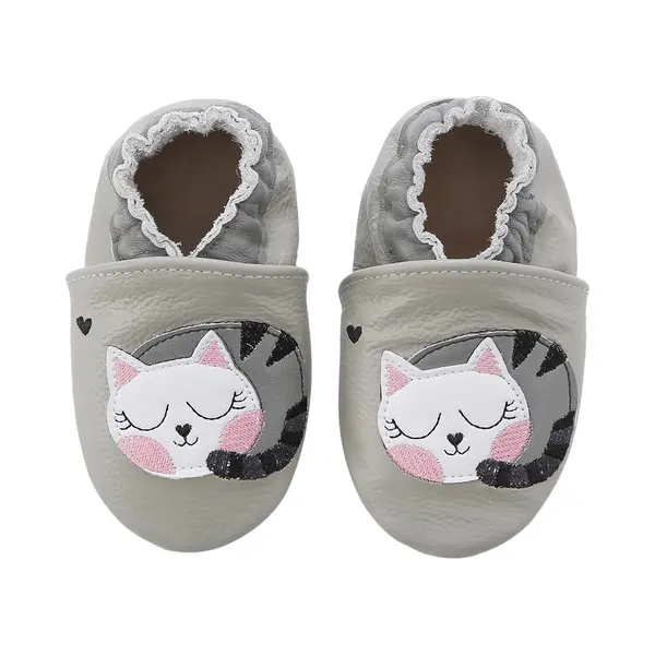 Baby-slofje.nl Leren Grijze Babyslofjes Van Baby-Slofje, Poes Maat 20-21 thumbnail