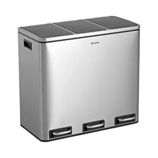 Homra Triple Kitchen Bin Large 3x18l – Triplet Rubbish Bins 3x18l - 3 Compartment Pedal System – Trio Section Waste&Recycling Separation – Soft