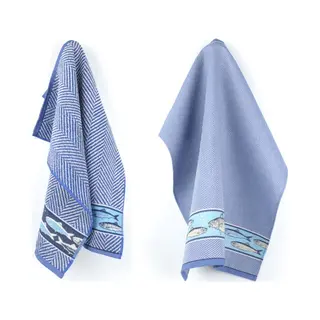 Luxe Keukendoek En Theedoek Vis Royal Blauw - Bunzlau Castle - 100% Biologisch Gots Katoen - Keukentextiel Set