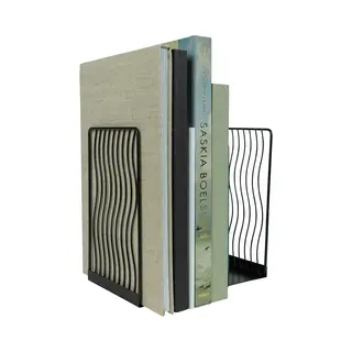 Quvio Boekensteun Golvend Design - Boekenhouder - Boekenstandaard - Boekenrek - Boeksteun - Tijdschriftenhouder - Set Van 2 Stuks - Staal - Zwart